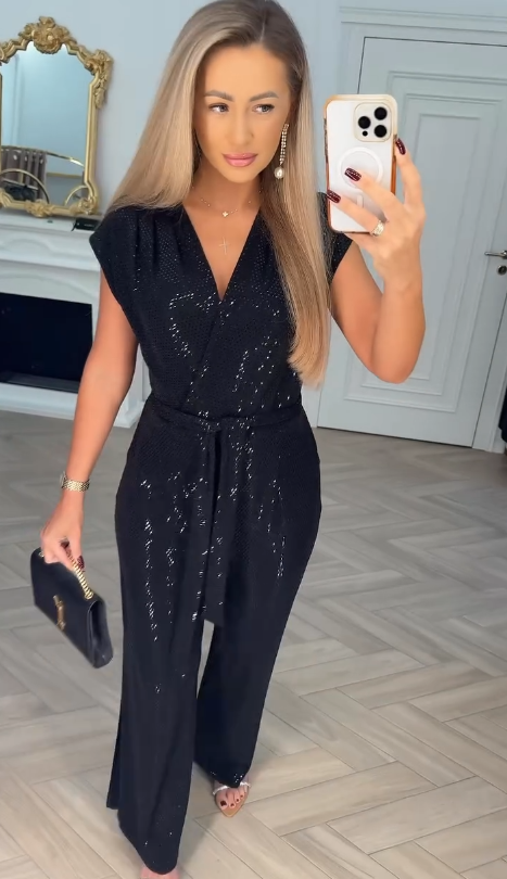 CELESTE | SEQUIN TIE-WAIST JUMPSUIT