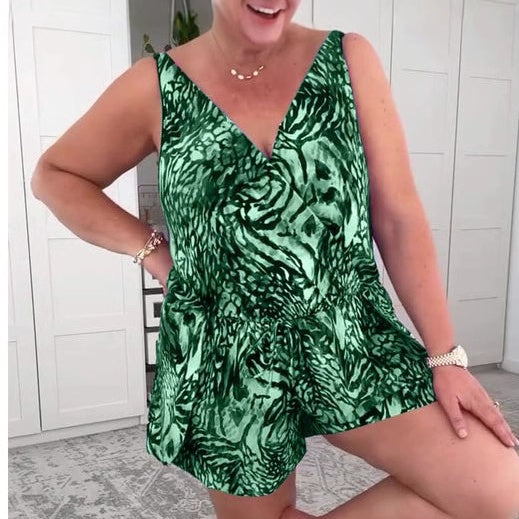 MARILYN | ANIMAL PRINT V-NECK PLAYSUIT