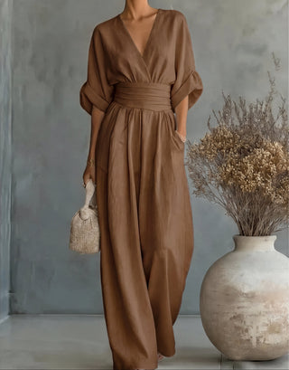 MONICA | ELEGANT V-NECK WIDE-LEG JUMPSUIT