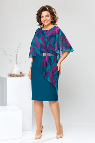LEONORA | PRINTED CAPE OVERLAY BELTED MIDI DRESS