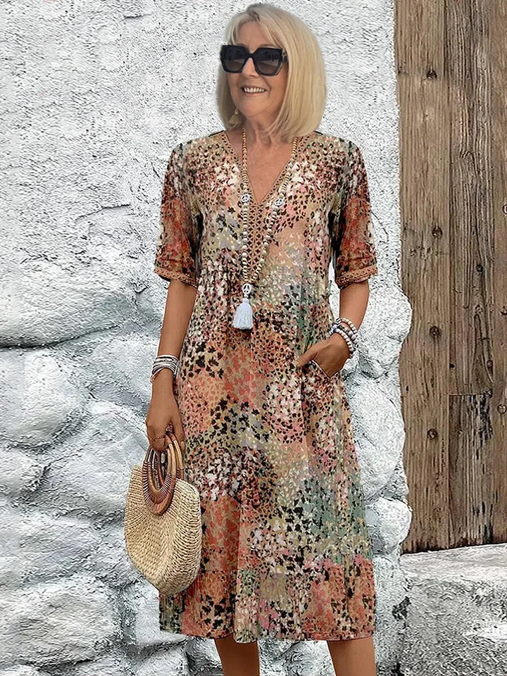 GLORIA | VIBRANT MIDI DRESS WITH ELEGANT TUMMY COVERAGE