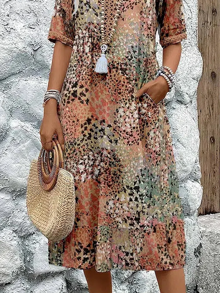 GLORIA | VIBRANT MIDI DRESS WITH ELEGANT TUMMY COVERAGE