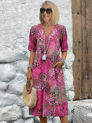 GLORIA | VIBRANT MIDI DRESS WITH ELEGANT TUMMY COVERAGE