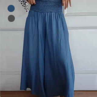 BLYTHE | WIDE-LEG HIGH-WAIST SMOCKED DENIM TROUSERS