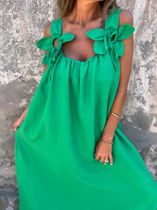 SYBIL | BOW STRAP U-NECK MAXI DRESS