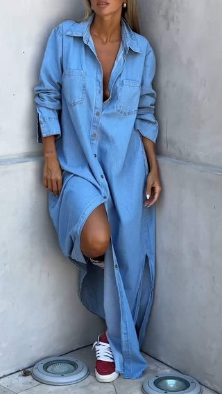 DINAH | LONG SLEEVE LAPEL DENIM DRESS