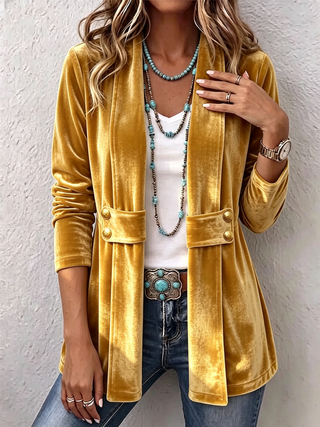 Holliwell | Vintage Lapel Button Accent Long Sleeve Open Front Jacket