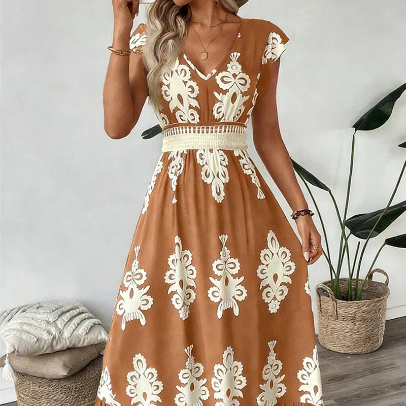 KAREN | BAROQUE MAXI DRESS WITH V-NECK
