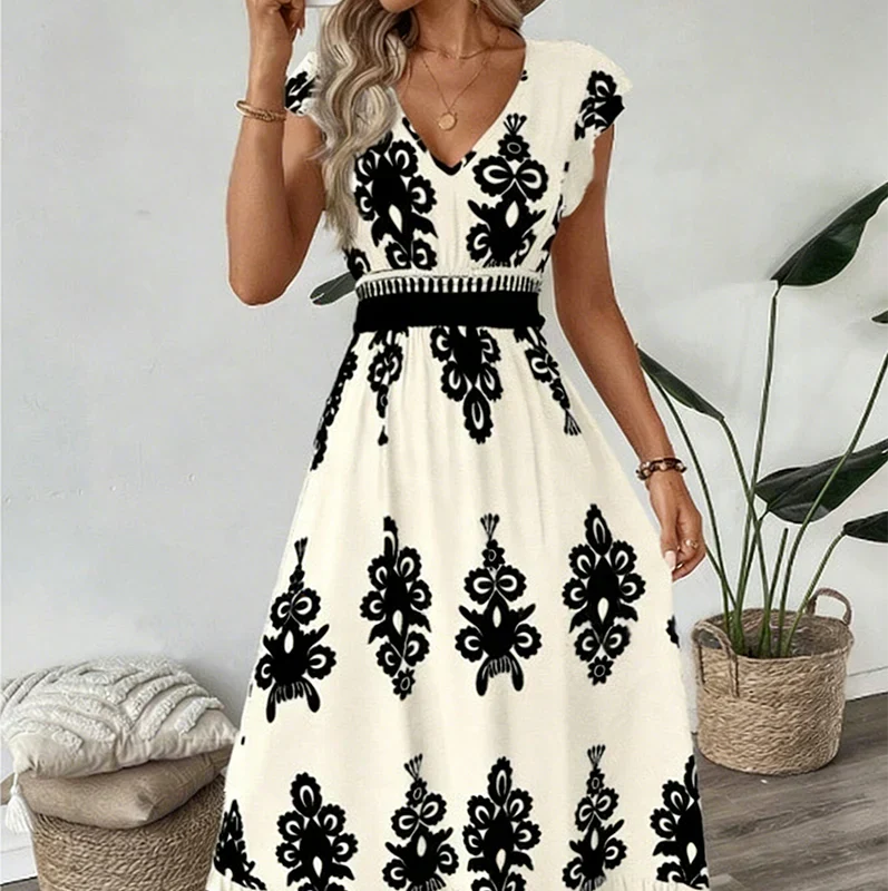 KAREN | BAROQUE MAXI DRESS WITH V-NECK