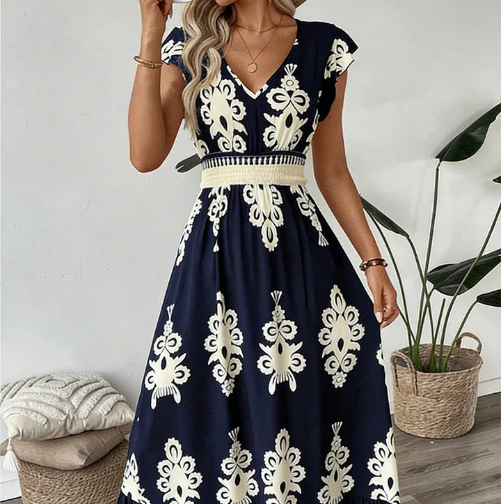 KAREN | BAROQUE MAXI DRESS WITH V-NECK