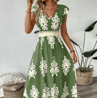 KAREN | BAROQUE MAXI DRESS WITH V-NECK