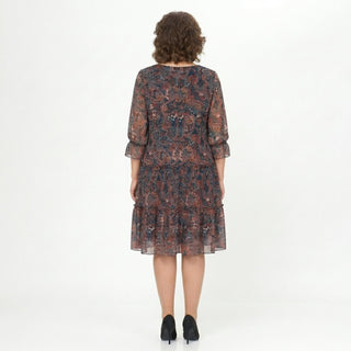 NOREEN | PAISLEY PRINT CHIFFON MIDI DRESS WITH TUMMY COVERAGE